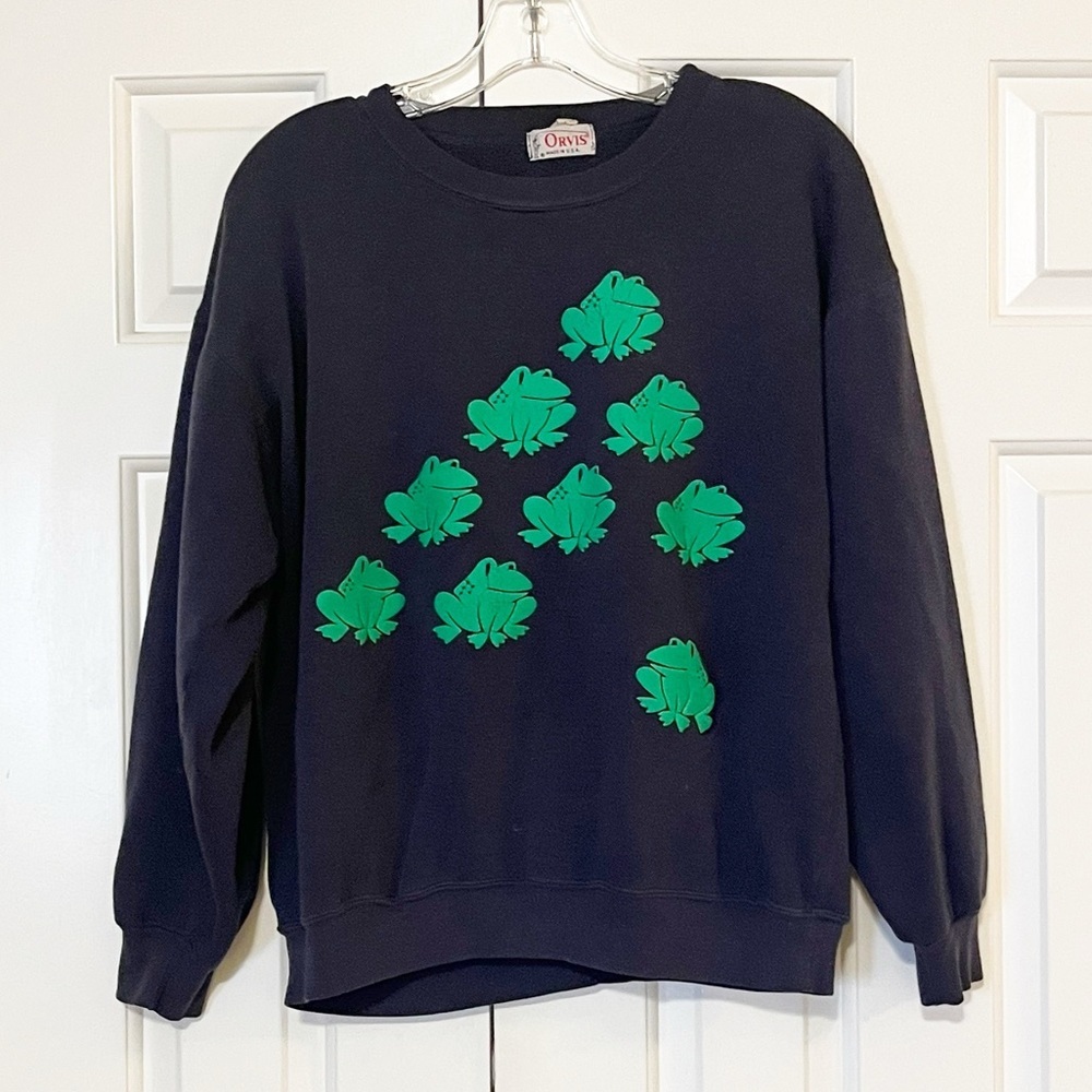 Vintage Orvis Frog Sweatshirt – Made in USA – 1980s – Navy Blue – Women’s Large